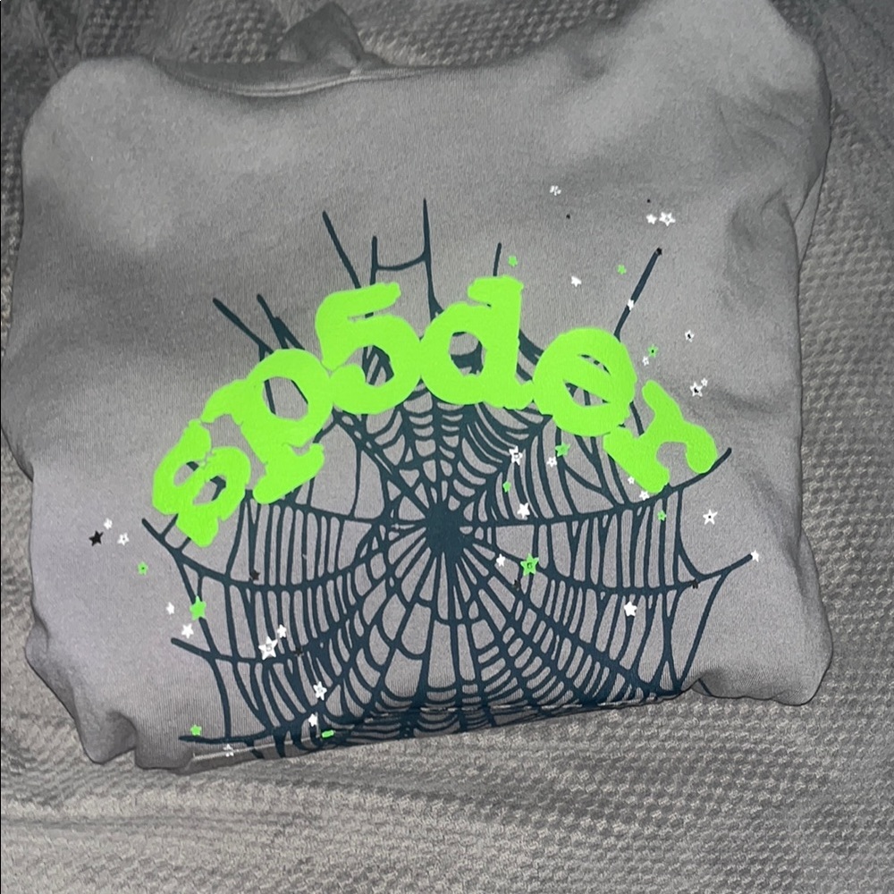 Sp5der Gray Sweater with Green Accents